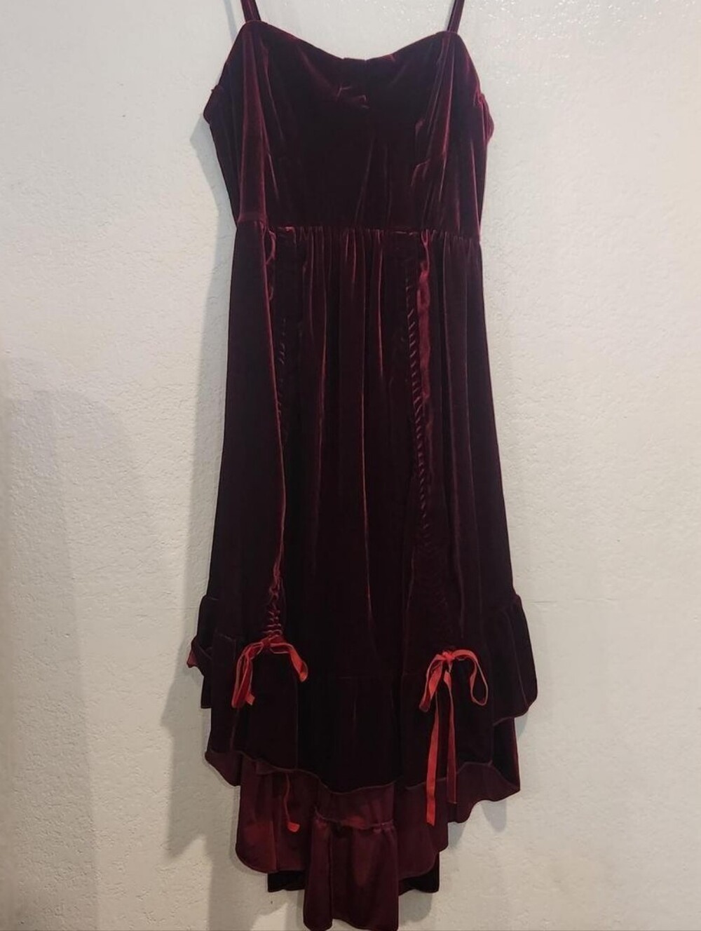 SHEIN Burgundy Velvet Ruched High-Low Cami Dress Size L NWOT